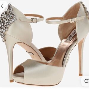 Badgley Mischka Gene Ivory Satin Embellished Heels